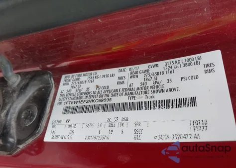 2017 Ford F-150 Xlt from USA, damaged, VIN 1FTEW1EF2HKC69995